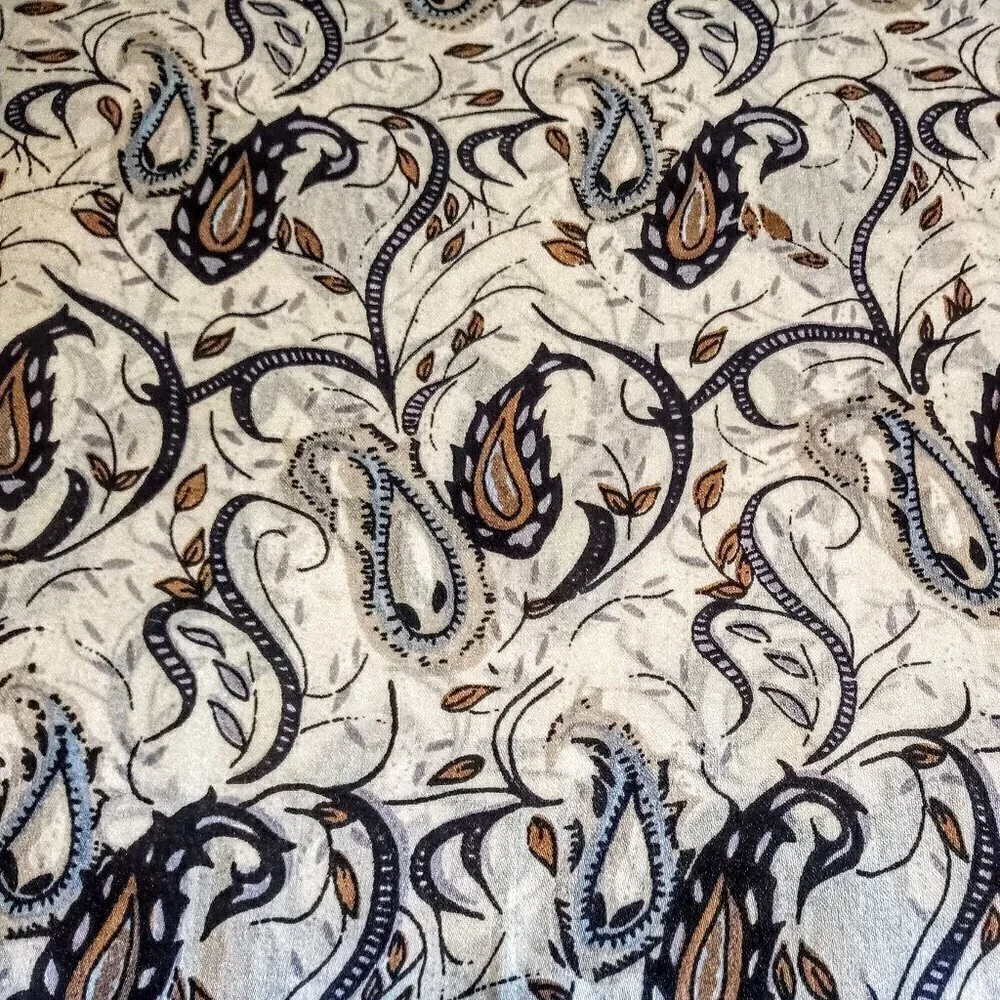 Chinese Paisley Print Silk Oblong Fringed Scarf